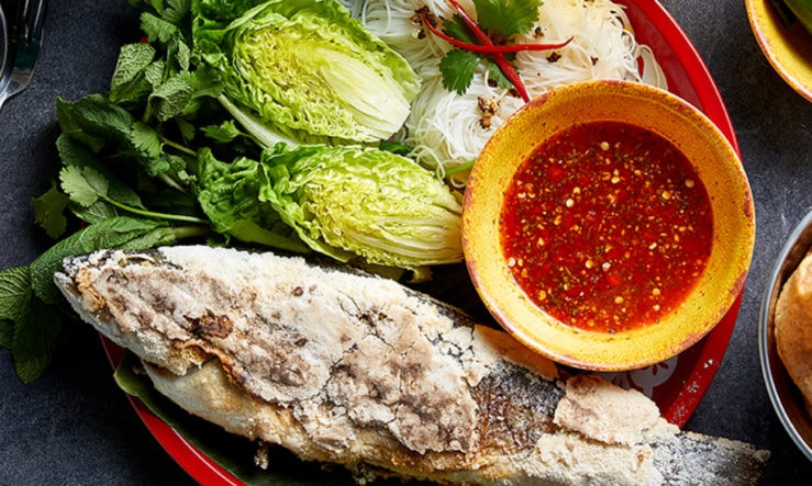 Rosa's Thai Leeds special dish of salted fish, lettuce, noodles and dipping sauce