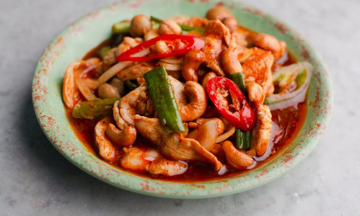 Rosa's Thia Cashew Stir-Fry served in a pale green dish