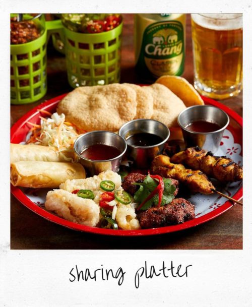 Sharing platter with Thai Chang beer in background