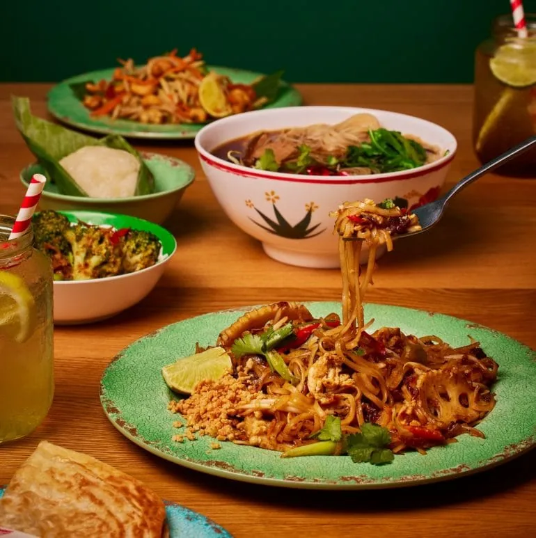 Rosa's Thai autumn winter new menu noodles on a green plate